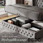 Upholstered Double Bed 160x200cm Hydraulic Storage Flannel Ear Shape - Grey
