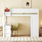 Loft Bed 90x200cm with Desk Wardrobe Drawers - White
