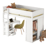Loft Bed 90x200cm with Desk Wardrobe Drawers - White