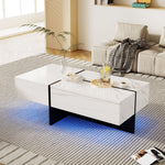 High-Gloss Coffee Table, 100x50x34.5cm, White Marble & Black Top