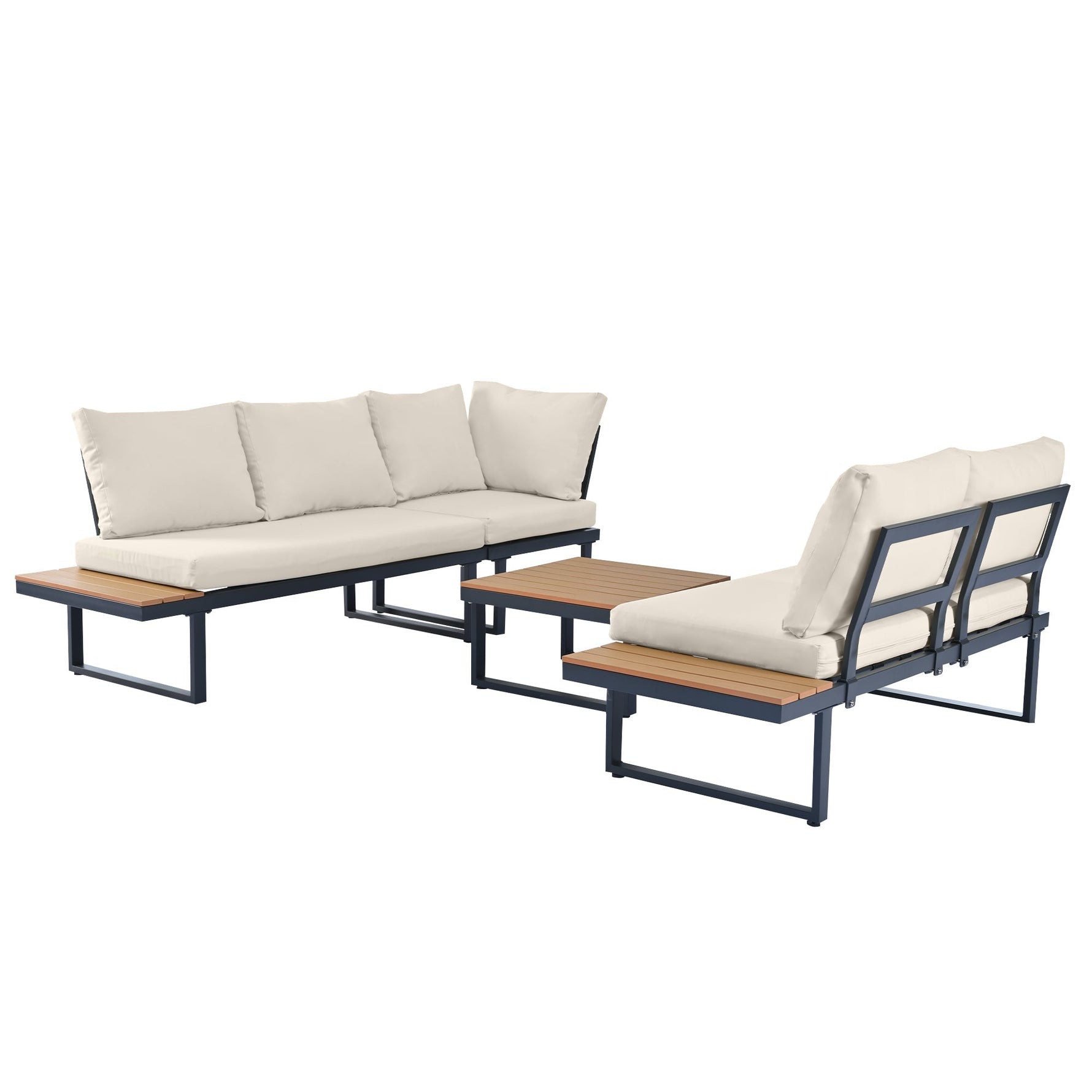 Garden Leisure Set Corner Adjustable Reclining with Coffee Table - Beige/Grey