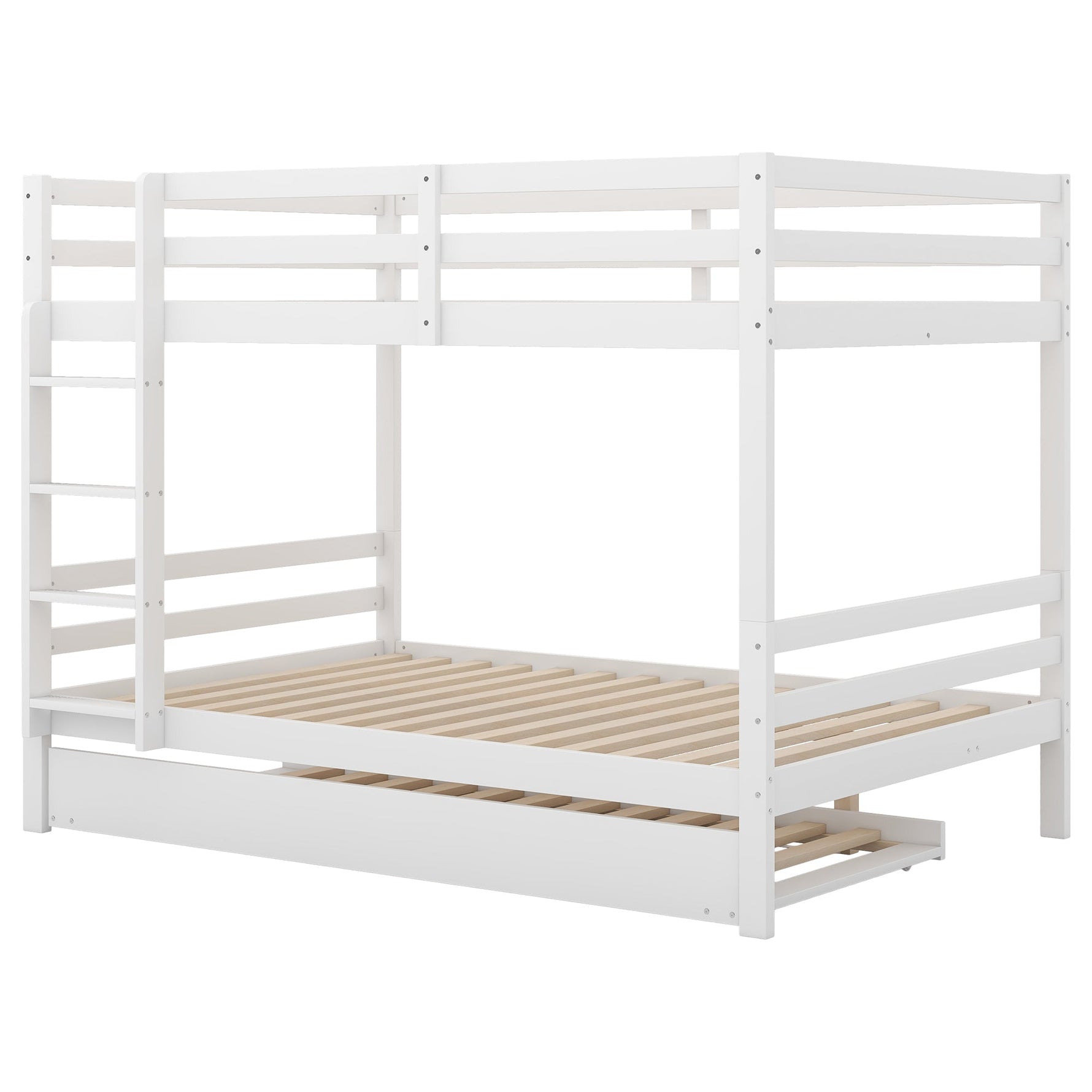 Bunk Bed 140x200cm Pull-Out Bed Sturdy Stairs - White