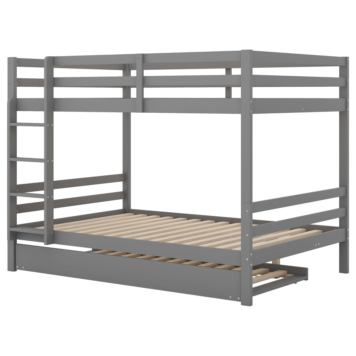 Bunk Bed 140x200cm Pull-Out Bed Stairs High Railings - Grey