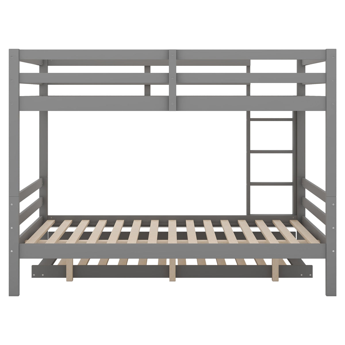 Bunk Bed 140x200cm Pull-Out Bed Stairs High Railings - Grey