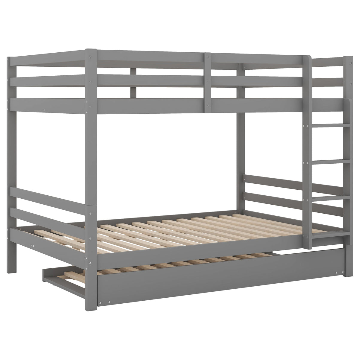 Bunk Bed 140x200cm Pull-Out Bed Stairs High Railings - Grey