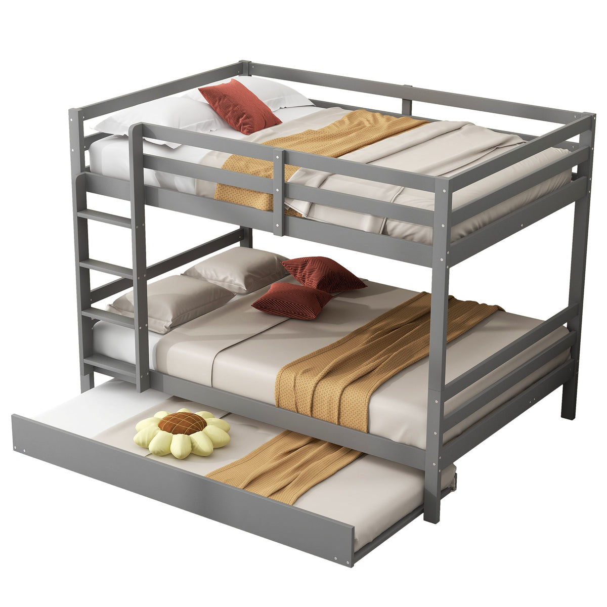 Bunk Bed 140x200cm Pull-Out Bed Stairs High Railings - Grey