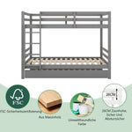 Bunk Bed 140x200cm Pull-Out Bed Stairs High Railings - Grey