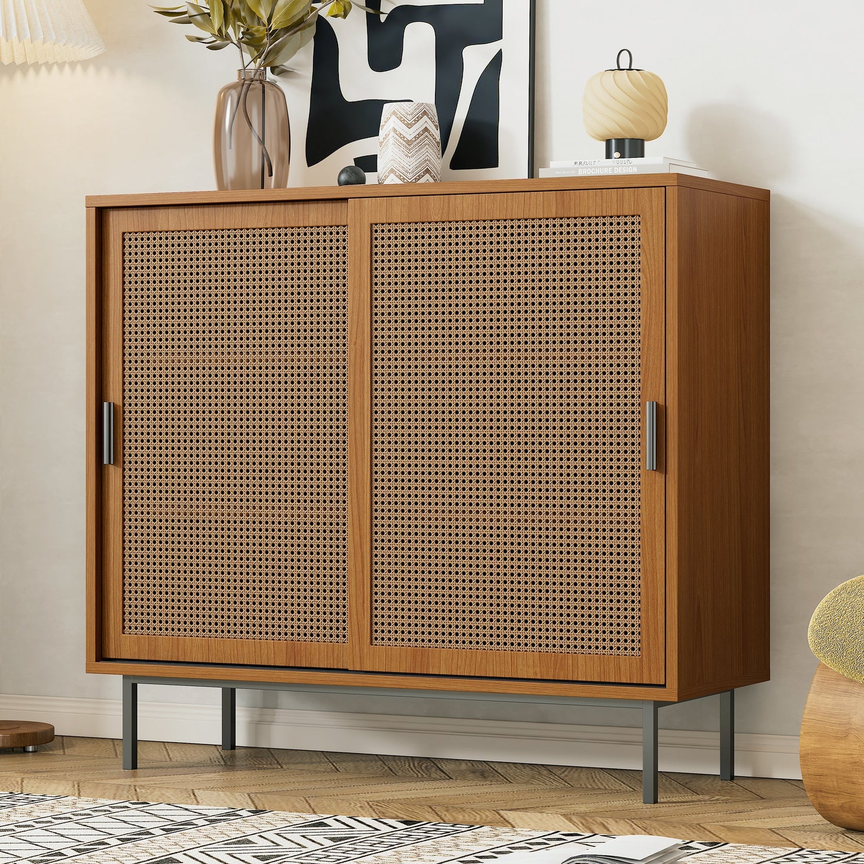 Sideboard kitchen cabinet, chest of drawers with 2 sliding doors and adjustable shelf