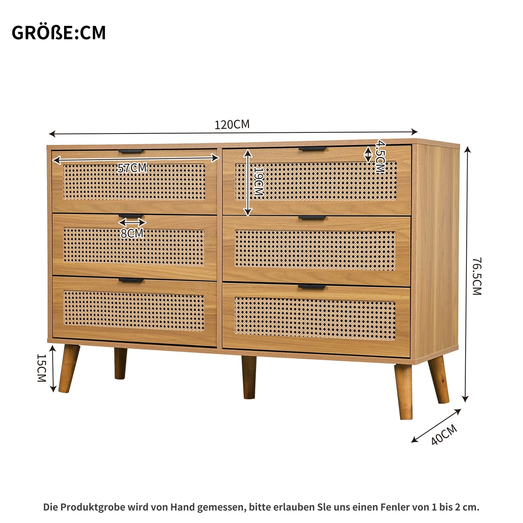 Chest of drawers 6 drawers with metal handles made of wood