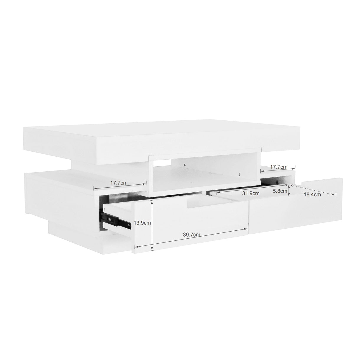 Coffee table high-gloss surface, LED light, four drawers, large storage space