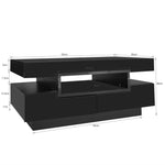 Coffee table, high-gloss with LED light, four drawers, large storage space