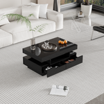 Coffee table, high-gloss with LED light, four drawers, large storage space