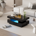 Coffee table, high-gloss with LED light, four drawers, large storage space