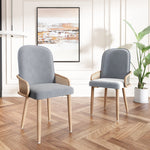 Velvet Dining Chair Set of 4, Rattan Design Metal Legs Wood Grain Effect, Grey
