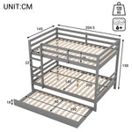 Bunk Bed 140x200cm Pull-Out Bed Stairs High Railings - Grey