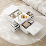 Coffee Table, High Gloss Living Room Table with Push-Pull Storage, Double-Sided Drawers