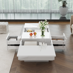 Coffee Table, High Gloss Living Room Table with Push-Pull Storage, Double-Sided Drawers
