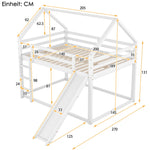 House Bunk Bed 140x200cm Double with Slide & Ladder - White