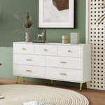 Sideboard, 7-Drawer, Gold Handles & Legs, 140x35x76cm, White