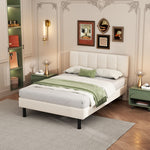 Upholstered Bed 140x190 Slatted Base Iron Legs Sherpa Fabric Beige