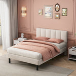Upholstered Bed 140x190 Slatted Base Iron Legs Sherpa Fabric Beige