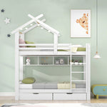 Bunk Bed with Drawers, Shelves & Ladder, Pinewood Frame, White