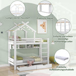 Bunk Bed with Drawers, Shelves & Ladder, Pinewood Frame, White