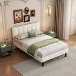 Upholstered Bed 140x190 Slatted Base Iron Legs Sherpa Fabric Beige