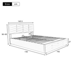 Upholstered Double Bed 140x190cm, Adjustable Headboard, Grey Velvet