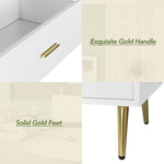 Sideboard, 7-Drawer, Gold Handles & Legs, 140x35x76cm, White