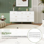 Sideboard, 7-Drawer, Gold Handles & Legs, 140x35x76cm, White