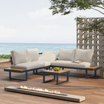 Garden Leisure Set Corner Adjustable Reclining with Coffee Table - Beige/Grey