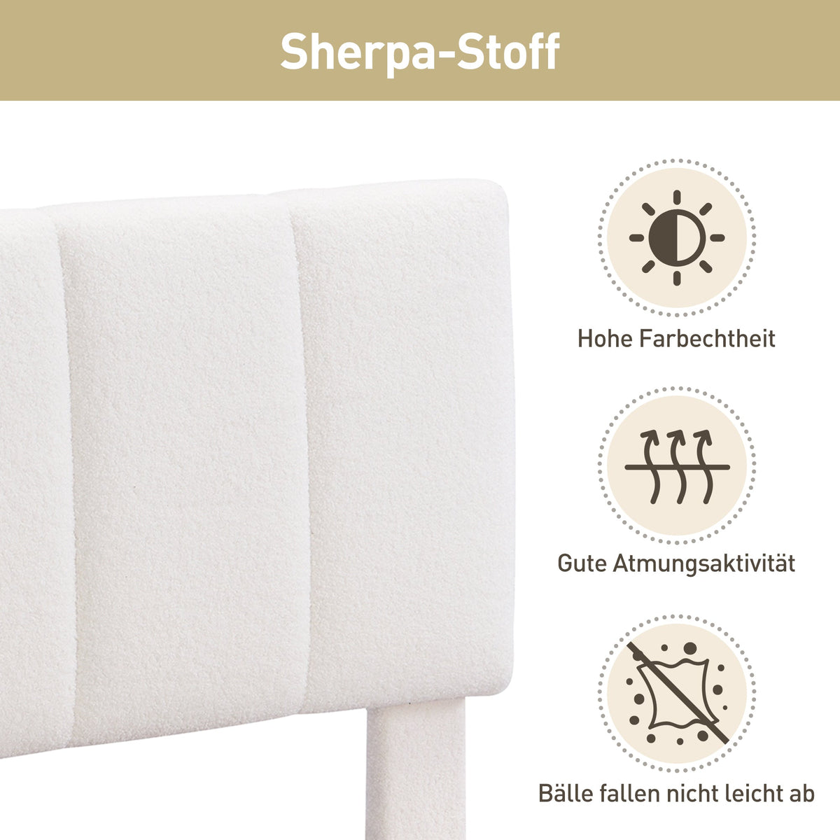 Upholstered Bed 140x190 Slatted Base Iron Legs Sherpa Fabric Beige