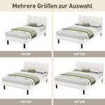 Upholstered Bed 140x190 Slatted Base Iron Legs Sherpa Fabric Beige