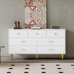 Sideboard, 7-Drawer, Gold Handles & Legs, 140x35x76cm, White