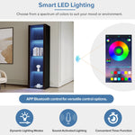 High-Gloss Display Cabinet with LED Lighting, 3 Glass Compartments, Black