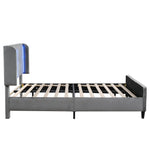 Upholstered Bed, Double with 16-Color LED, Adjustable Headboard, Velvet Gray