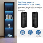 High-Gloss Display Cabinet with LED Lighting, 3 Glass Compartments, Black