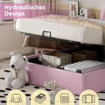 Upholstered Bed 90x200cm Hydraulic Adjustable Headboard - PU Pink