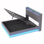 LED Upholstered Bed, 160x200 cm with USB Charging & Hydraulic Storage, Linen Fabric Gray