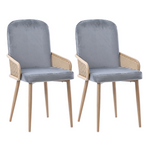 Velvet Dining Chair Set of 2 Rattan Design Metal Legs Grey