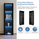 High-Gloss Display Cabinet with LED Lighting, 3 Glass Compartments, Black