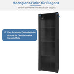 High-Gloss Display Cabinet with LED Lighting, 3 Glass Compartments, Black