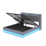 LED Upholstered Bed, 160x200 cm with USB Charging & Hydraulic Storage, Linen Fabric Gray