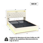 LED Upholstered Bed 140x200 cm, USB Charging & Hydraulic Storage, Linen Fabric Beige
