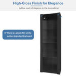 High-Gloss Display Cabinet with LED Lighting, 3 Glass Compartments, Black