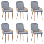 Velvet Dining Chair Set of 6 with Rattan Design and Metal Legs, Grey