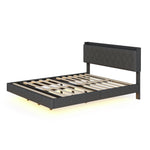 Upholstered Bed, 160x200cm, USB & LED, Linen Gray