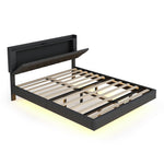 Upholstered Bed, 160x200cm, USB & LED, Linen Gray