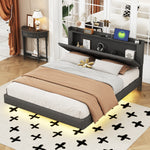 Upholstered Bed, 160x200cm, USB & LED, Linen Gray